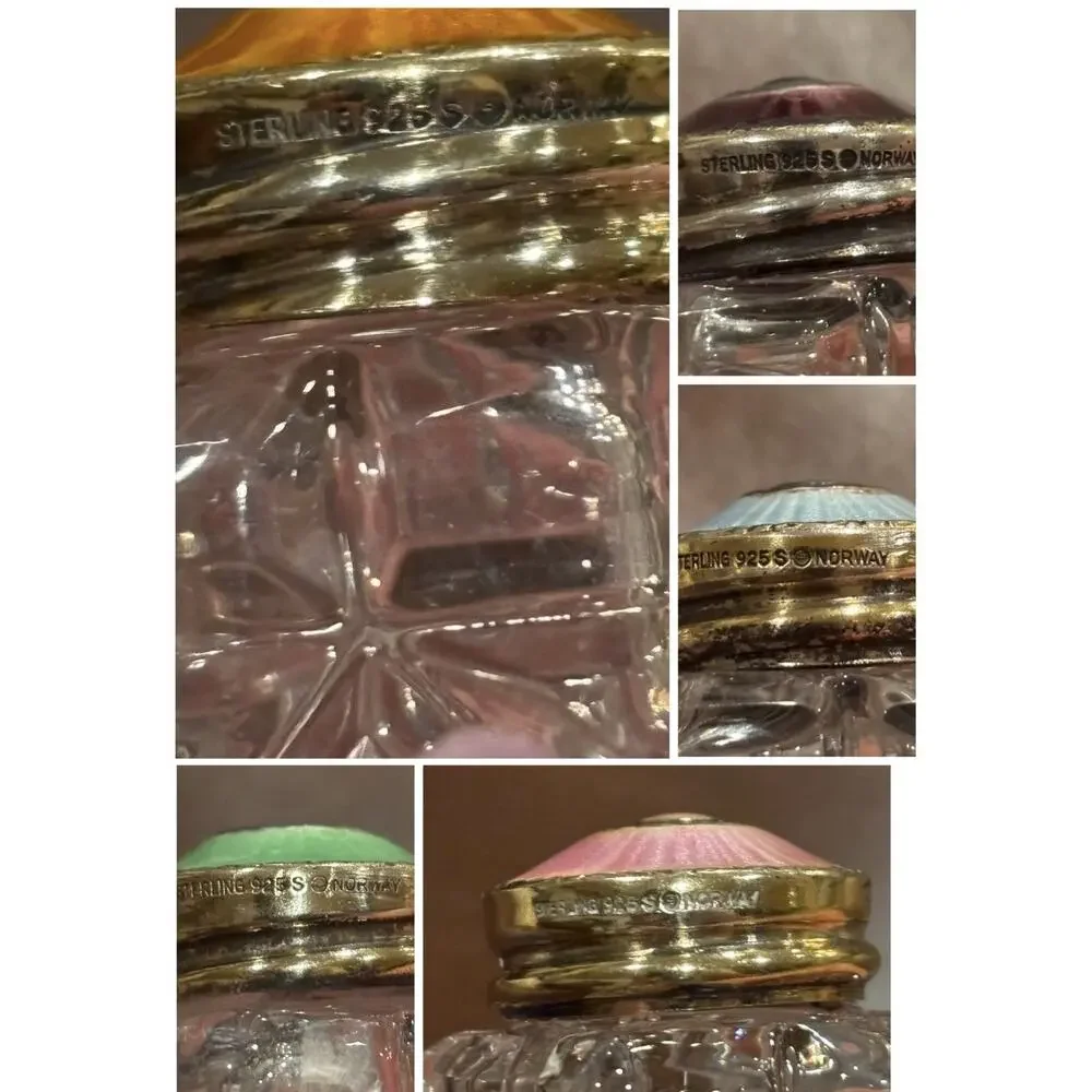 David Andersen Hroar Prydz Norway Sterling Silver Guilloche Enamel Shakers (5)